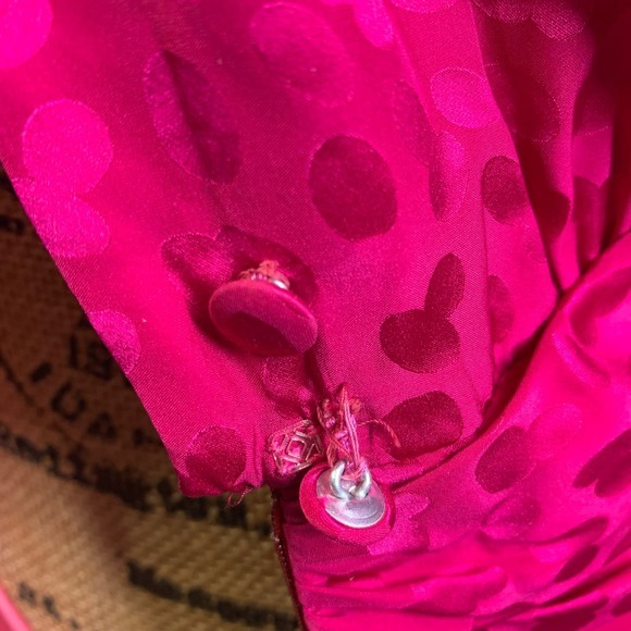 WIM HEMMINK Vintage Pure Silk Hot Pink Button Back Gathered Waist Dress - Picture 14 of 16